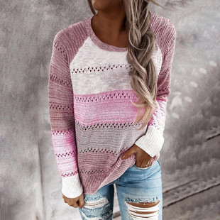 neck color Crew pullover contrast sweater圆领套头拼色针织衫