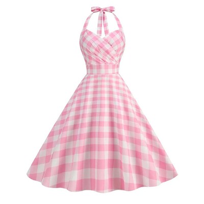 Hanging neck slim fit large swing dress挂脖修身大摆A自连衣裙