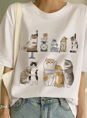 Solid Color Print Crew Neck Casual T-Shirt纯色印花休闲T恤女