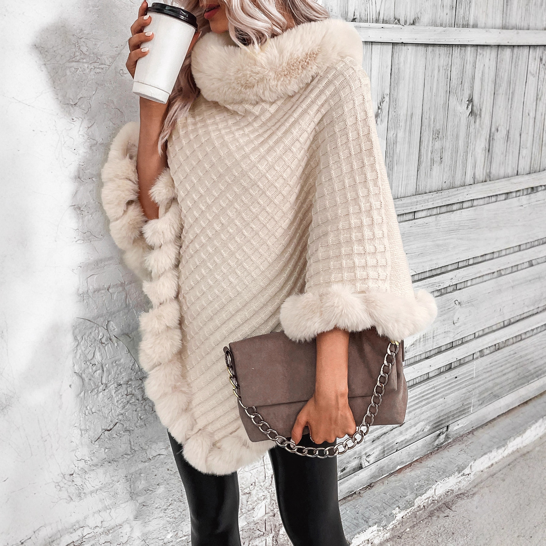 V-neck solid color pullover spliced jacket纯色套头拼接外套女