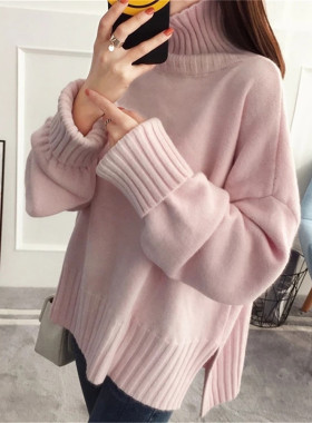 High neck pullover loose casual sweater高领套头宽松针织衫T恤