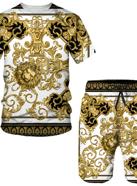 Printed comfortable casual T-shirt set印花舒适休闲T恤套装男