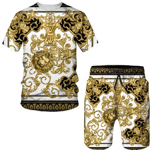 Printed comfortable casual T-shirt set印花舒适休闲T恤套装男