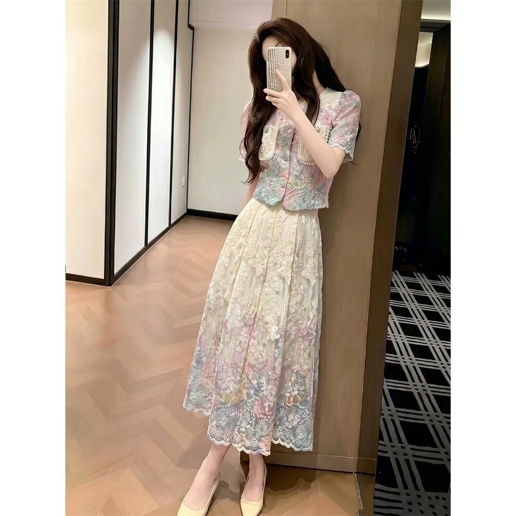 小香风蕾丝连衣裙新款法式气质轻奢感套装裙子