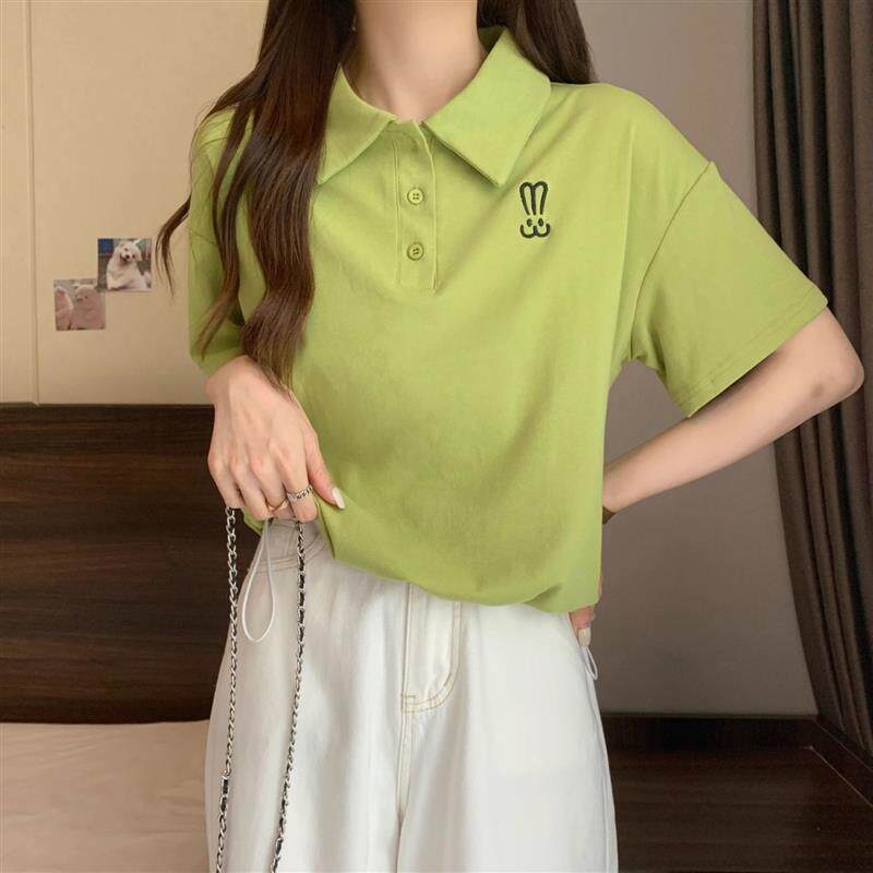 夏季女装2026年新款POLO领韩版正肩短袖t恤女小个子短款上衣ins潮