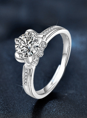 925银镀18K金饰品鸢尾花莫桑石戒指高级感活口可调节D色莫桑钻戒