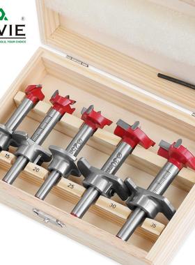 红色木工开孔器定位钻头圆形塑料木板门合金钨钢打孔钻打洞挖孔