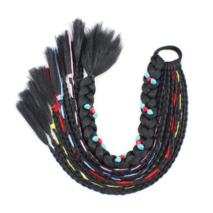 Alice's假发辫子黑色手工编织马尾彩色珠饰装饰假发辫