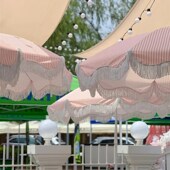 大号伸缩雨棚遮阳伞户外庭院伞粉色条纹摆摊伞咖啡店露营帐篷大伞