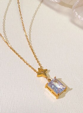 简约方形钻项链女超闪锆石小众设计气质百搭高级感锁骨链不掉色