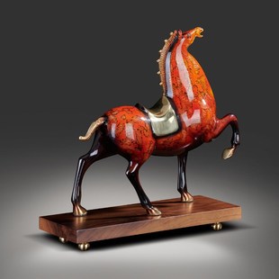 【马到功成】铜马摆件大漆工艺酒柜装饰品办公室商务开业乔迁礼品