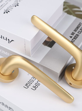 金色分体门锁家用通用型门把手室内锁具卧室M房门木门房间磁吸静