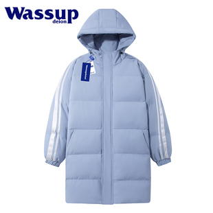 wassupdeion冬季连帽羽绒棉服男中长款ins潮流情侣款防风保暖棉衣