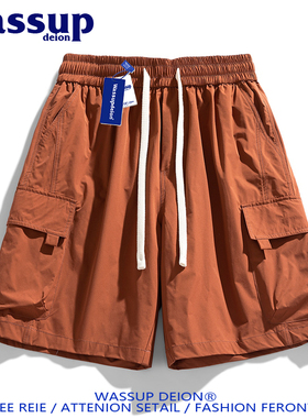 wassupdeion美式运动工装五分裤男夏季潮牌多口袋速干沙滩短裤女
