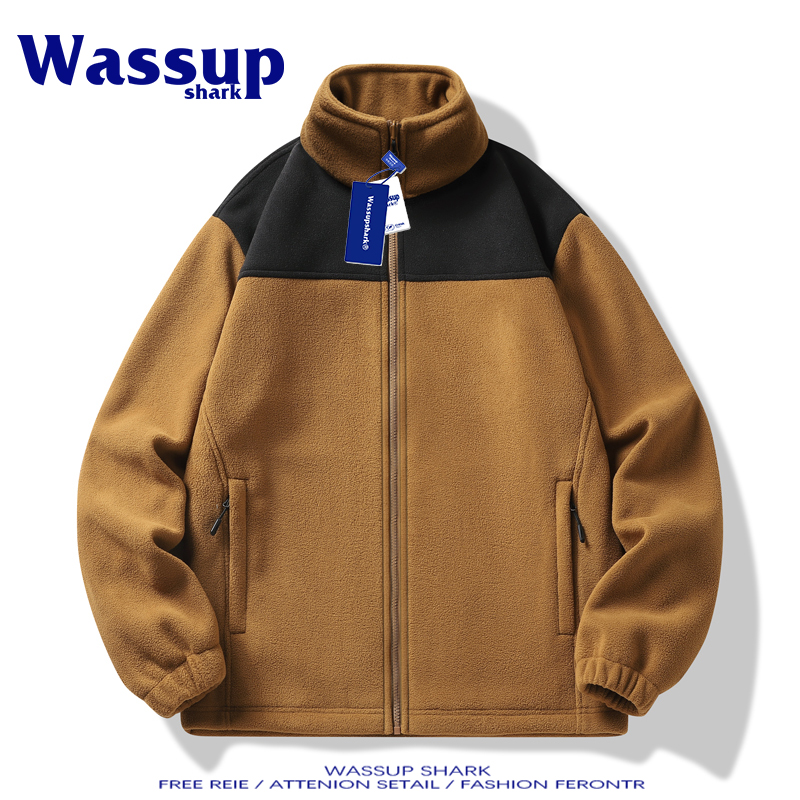 立领摇粒绒夹克外套男加绒加厚