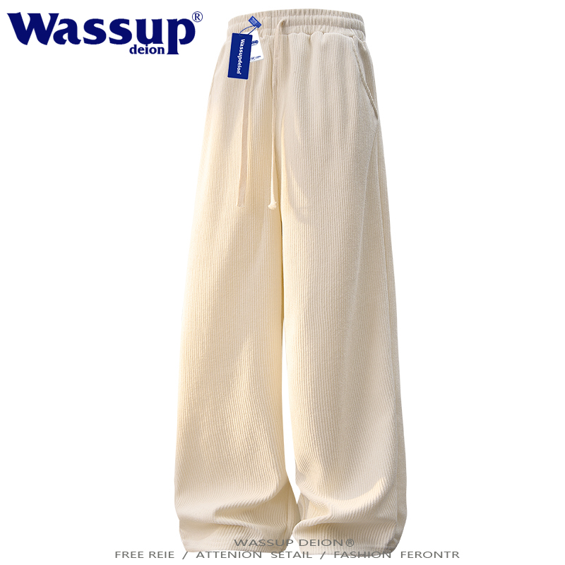 灯芯绒休闲阔腿裤潮牌运动长裤男