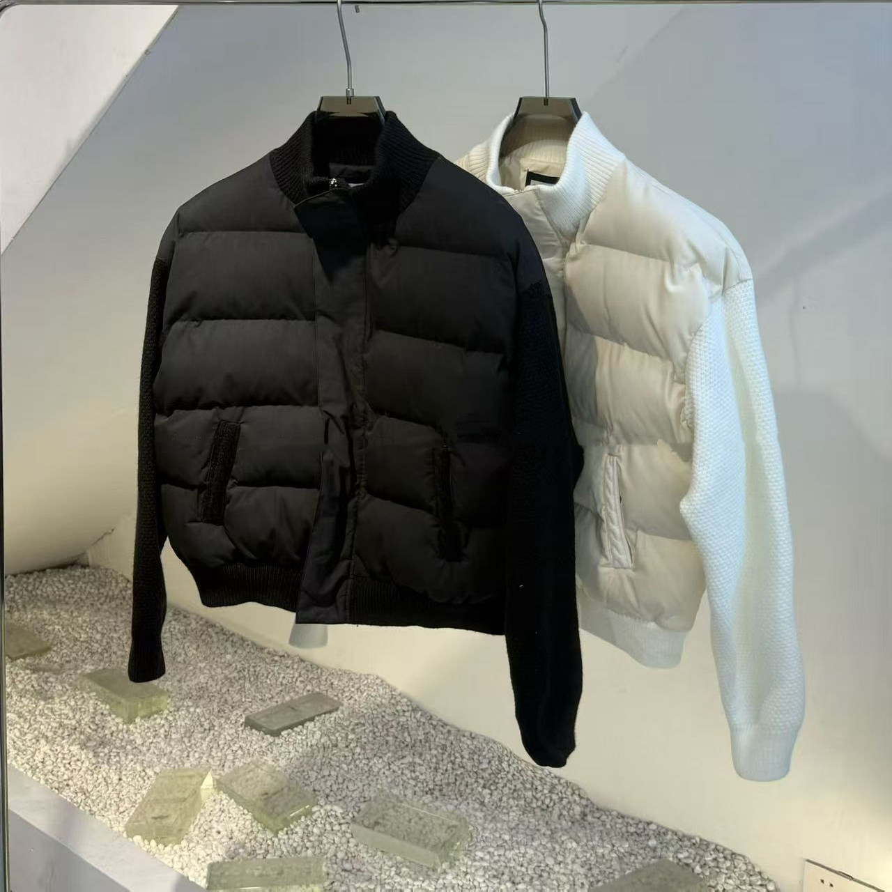TMICC 针织拼接设计立领短款棉服男女保暖面包服时尚百搭收腰外套