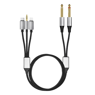 三合一适用苹果Typec安卓手机转双6.5插头音频线6.35mm两头调音台声卡效果器音响功放音箱连接线转接平板电脑