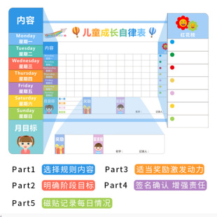 儿童成长自律表奖励墙贴磁力可移除不伤墙小学生幼儿好习惯计划表