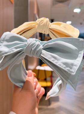 韩版发饰2022新款奶油色系布艺蝴蝶结宽版发箍少女头饰压发头箍