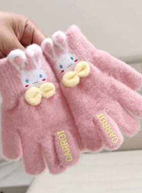儿童手套秋冬季薄款女大童保暖可爱五指女童加绒骑车防冻女孩公主
