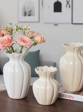 美式复古陶瓷花瓶高级感白色创意装饰摆件插花瓶水培鲜花客厅餐桌