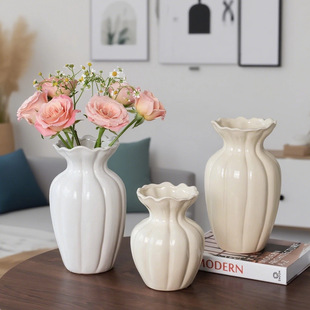 美式复古陶瓷花瓶高级感白色创意装饰摆件插花瓶水培鲜花客厅餐桌