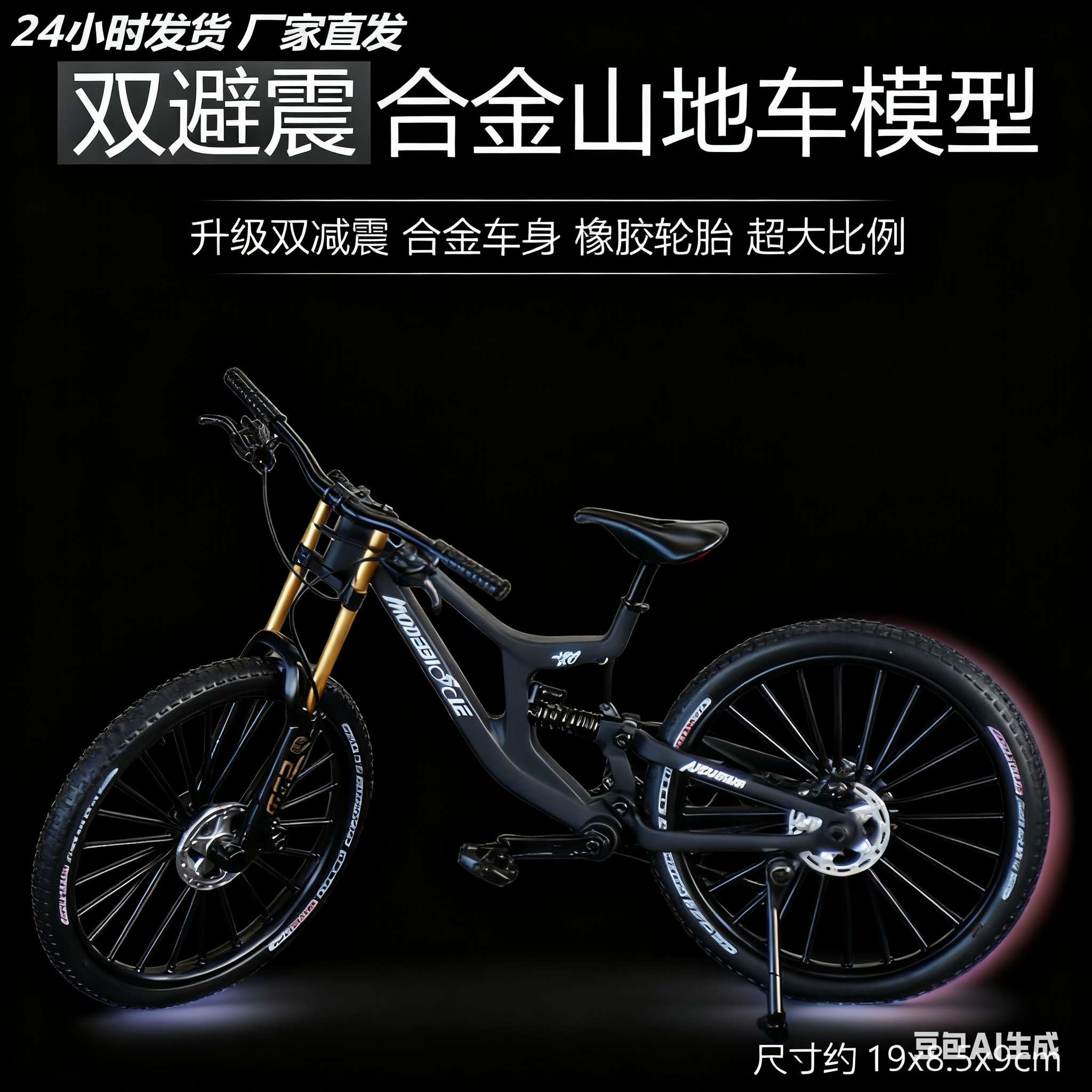 金属软尾模型山地自行车避震可动前后减震仿真速降玩具模拟骑行