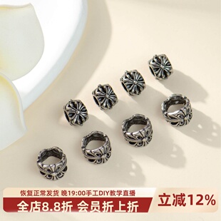 东夏饰品 钛钢精抛十字架隔珠 手工diy做旧抹黑大孔桶珠散珠配件