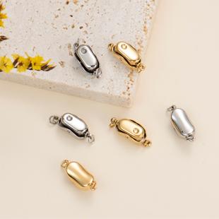 炉内电镀18K金按扣珍珠扣插棒扣头 宝扣 东夏饰品 316钛钢精抛元