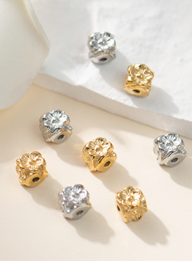 东夏饰品 钛钢梅花四方隔珠 炉内电镀18K金diy通孔方形花朵穿珠