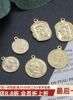 手工diy英国女王头像圆牌吊坠