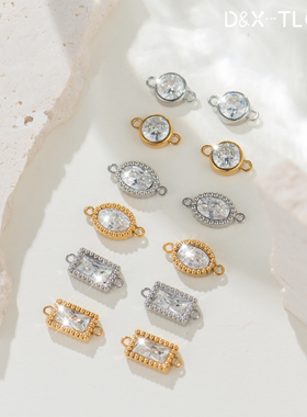 东夏饰品 钛钢精抛5A锆石双吊长方吊坠 真空电镀18k椭圆锆石吊坠