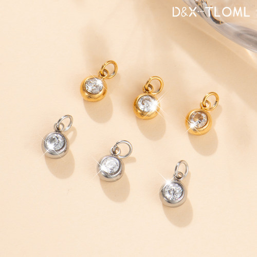 钛钢镀18k小提溜5A锆石吊坠