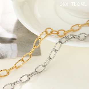 东夏饰品 炉内电镀18K碎冰冰大圈链子延长链 316钛钢压花椭圆链