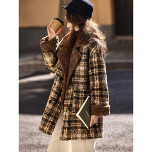 苏醒的乐园90白鸭绒冬季时尚仿羊羔毛翻领中长款羽绒服呢大衣