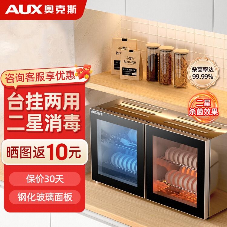 奥克斯壁挂式消毒柜家用卧式台式悬挂式幼儿园厨房台式双门碗柜