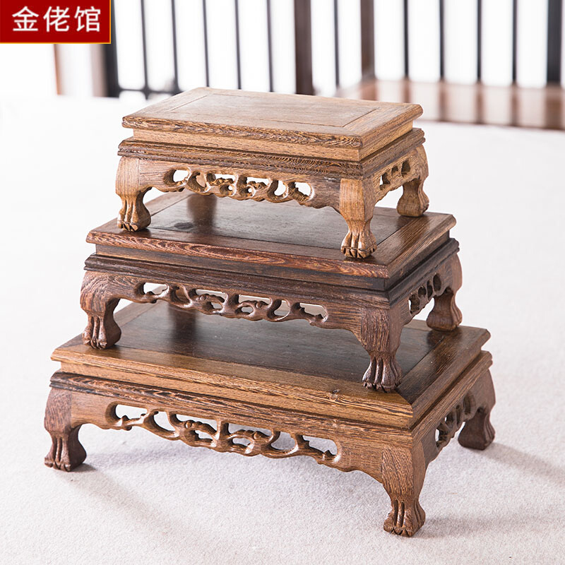 鸡翅木长方形底座红木雕刻工艺礼品摆饰佛像摆件实木托架奇石石头