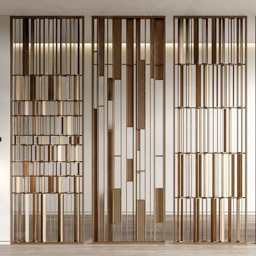 简约现代客厅玻璃隔断屏风售楼部酒店展厅入户玄关不锈钢屏风格栅