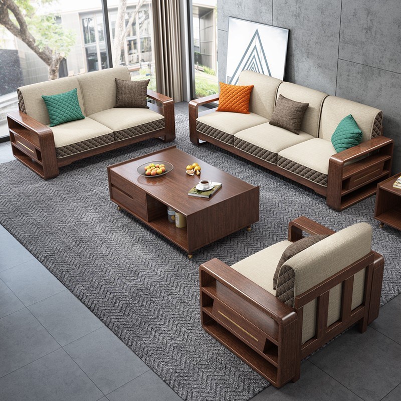 北欧实木沙发现代简约经济型客厅布艺贵妃原木沙发组合小户型家具