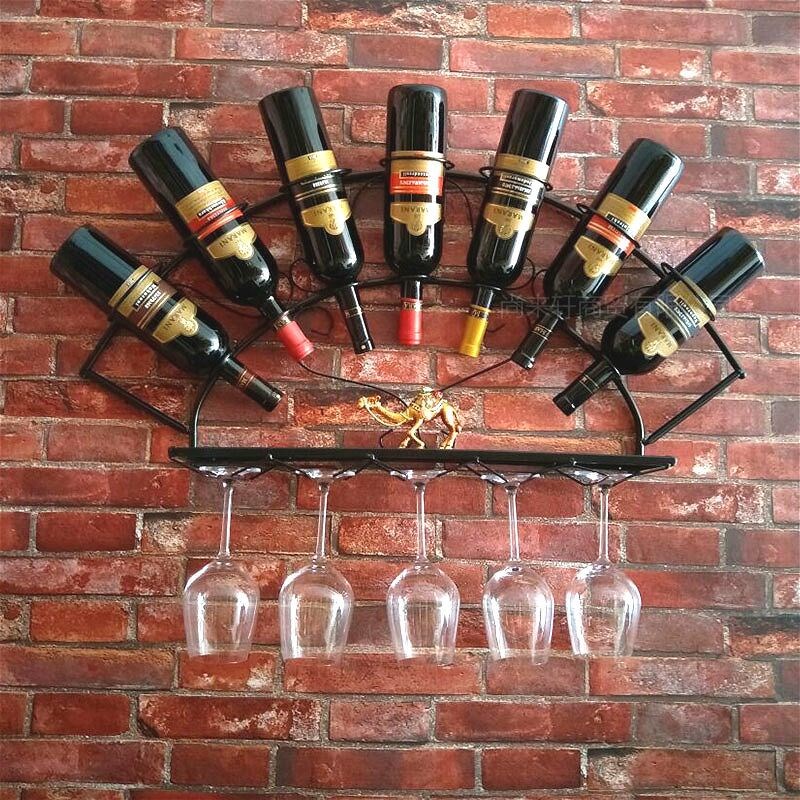 铁艺壁挂酒架摆件葡萄酒瓶架欧式红酒架置物架挂墙悬挂高脚酒杯架