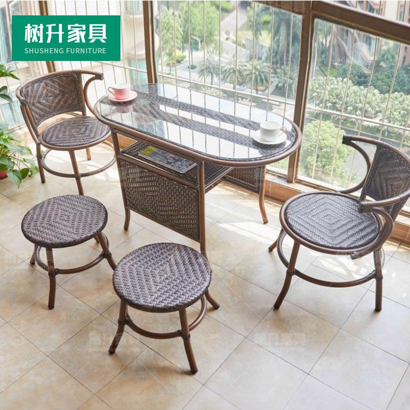 阳台藤椅户外休闲桌椅组合露台室外藤椅子庭院小桌椅藤编一桌两椅