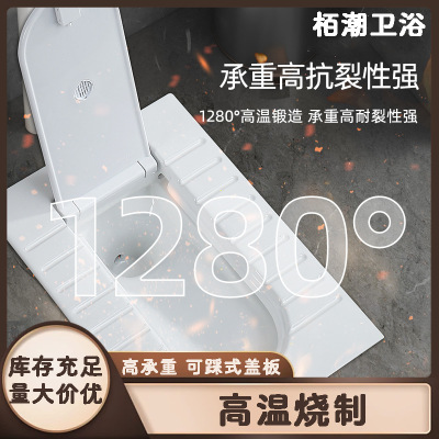 防臭带盖陶瓷一体蹲便器带冲水箱组合带存水弯头蹲厕翻盖式大便池