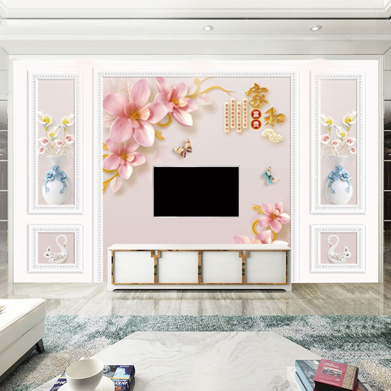 北欧电视背景墙壁纸简约现代墙布客厅装饰壁画影视8d立体花壁纸图片