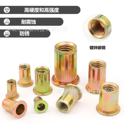 跨境150pcs盒装平头竖纹螺帽柳钉碳钢彩锌拉铆螺母M3-M10组合套装