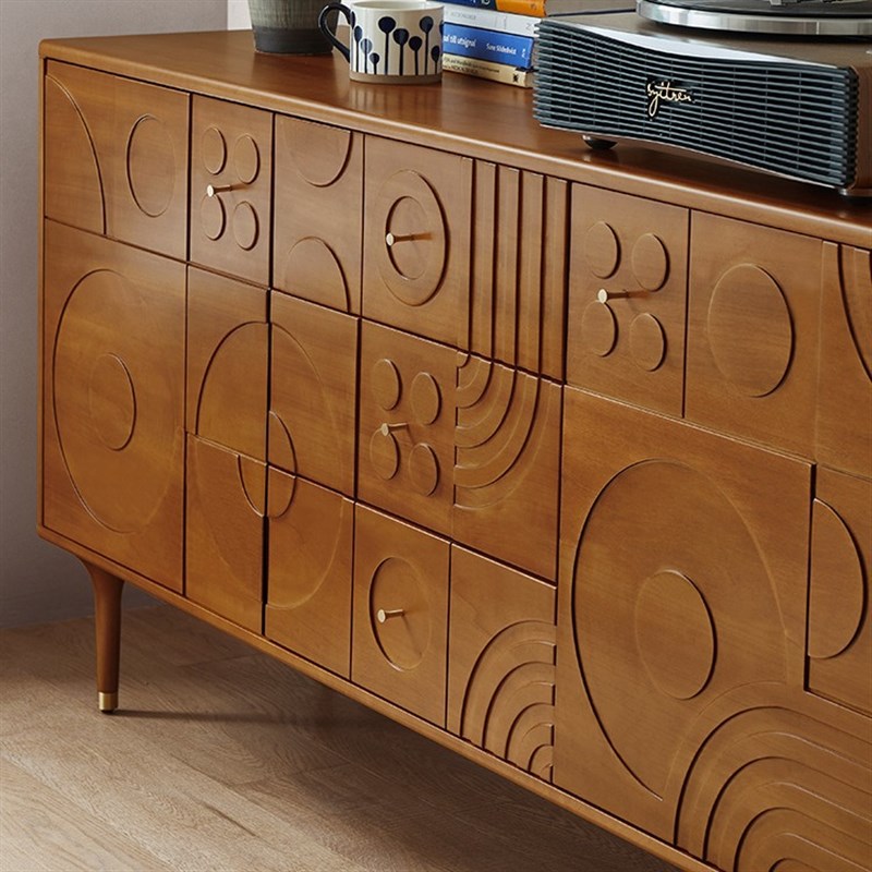 北欧中古风餐边柜现代轻奢复古雕花黄杨木储物柜子靠墙隔断玄关柜