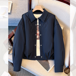 藏青蓝色超好看特色设计感小众轻薄羽绒服女2025冬季新款夹克外套