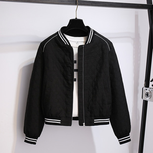 休闲百搭夹克 新款 高级感黑色棒球服开衫 夹棉外套女2025初春秋冬季