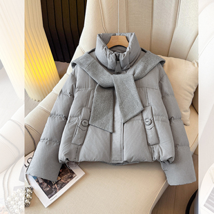 灰色连帽巨好看的冬装羽绒服女2025冬季新短款小个子90白鸭绒外套