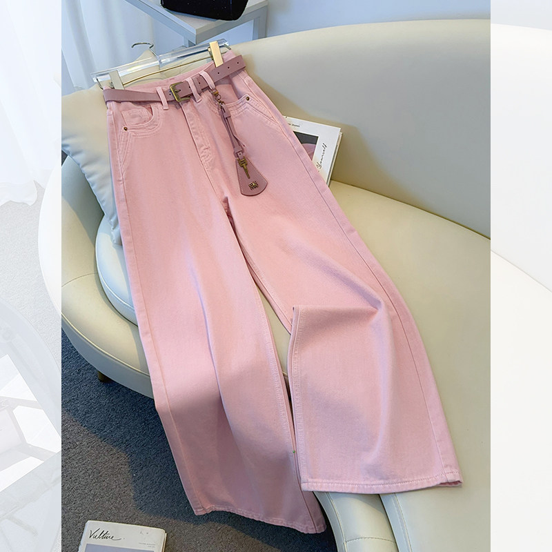 粉色高腰显瘦垂感宽边大裤腿阔腿牛仔裤女2025年秋季新款直筒裤子,女装/女士精品,牛仔裤,淘宝优惠券,粉丝福利购,淘宝优惠卷